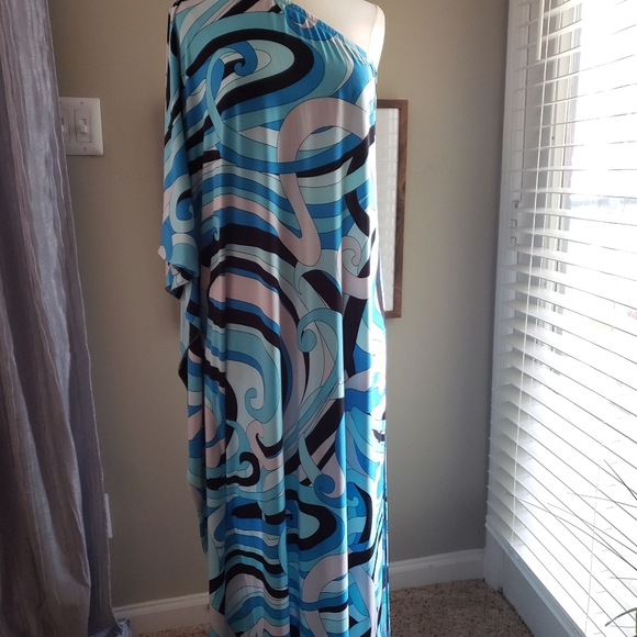 ***SOLD***Michael Kors One Shoulder Caftan Maxi Dress Mumu - Picture 2 of 8